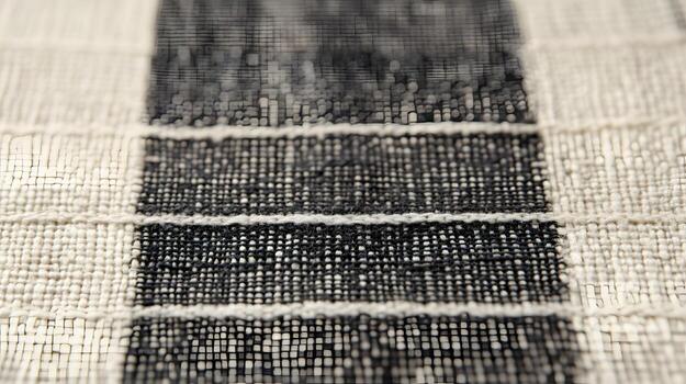 Macro shot shows a pattern of intersecting lines and stripes on textile with varied color density. photo