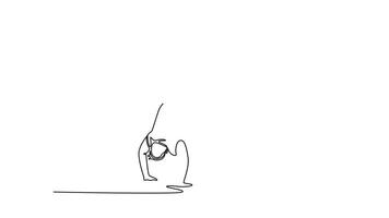 själv teckning animering av enda linje dra man utför capoeira stå på händer, kärna element av krigisk konst, balans och styrka nödvändig för akrobatisk flytta. kontinuerlig linje dra. full längd animerad video