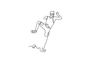 Self drawing animation of single line draw bravery man climbing steep cliff from behind, symbolizing strength, determination, and thrill of vertical ascent. Continuous line draw. Full length animated video