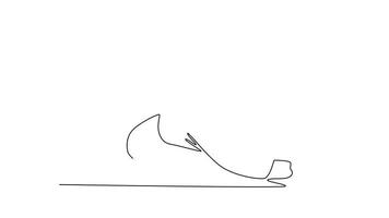 animerad själv teckning av kontinuerlig linje dra man utför utmanande capoeira flytta, balansering på deras händer med ett ben förlängt, visa upp styrka och nåd. full längd enda linje animering video