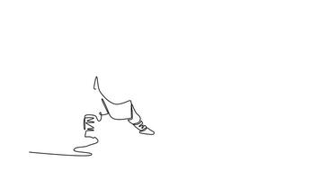 animerad själv teckning av kontinuerlig linje dra stark manlig shaolin kung fu bemästra i kraftfull hållning, mellanslag med Uppfostrad vakt, dynamisk balans av anfall och försvar. full längd ett linje animering video