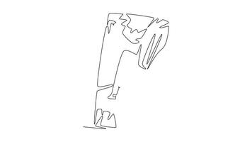 Animated self drawing of continuous line draw professional young man climbing a steep cliff, symbolizing adventure, strength, determination, and thrill of the ascent. Full length single line animation video