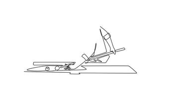 Animated self drawing of continuous line draw professional male billiard athlete doing acrobatic aiming shot on a pool table. Precision, strategy, concentration of game. Full length one line animation video