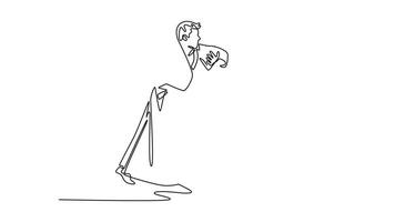 Animated self drawing continuous line draw two men engage in Aikido exercise, with one figure evading attack while the other maintain control, precise positioning form. Full length one line animation video