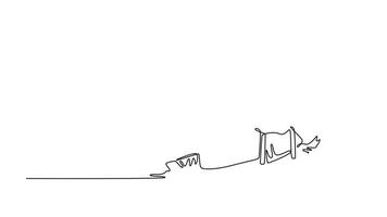 Animated self drawing continuous line draw active male in powerful stance, with one hand raised in block, disciplined and low-to-the-ground movements of Shaolin Kung Fu. Full length one line animation video