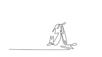 Animated self drawing of continuous line draw a dynamic Aikido technique, with one male figure controlling inverted fall of his partner, art of control and momentum. Full length single line animation video