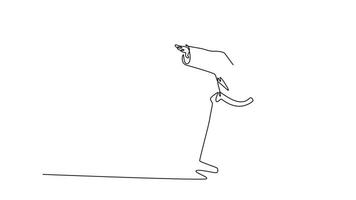 animado yo dibujo de continuo línea dibujar hombre en tradicional uniforme con brazos extendido en controlador o estrella de guía postura, enfocado energía de un aikido técnica. lleno longitud soltero línea animación video