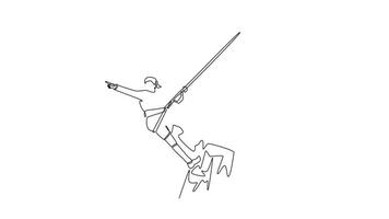 animato se stesso disegno di continuo linea disegnare attraente uomo è puntamento inoltrare mentre discesa in corda doppia, incarnando emozionante passatempo, atletico abilità, e movimento di il discesa. pieno lunghezza uno linea animazione video