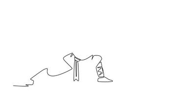 själv teckning animering av enda linje dra man i dynamisk stridande hållning, händer redo och redo, fångande fokuserade energi och vätska rörelse av shaolin kung fu. kontinuerlig linje. full längd animerad video