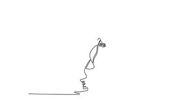 animerad själv teckning av kontinuerlig linje dra man prestera perfekt vertikal hög sparka, enorma kraft, precision, flexibilitet, disciplinerad shaolin kung fu praktiker. full längd enda linje animering video