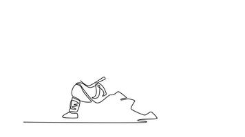 animerad själv teckning av kontinuerlig linje dra manlig shaolin kung fu bemästra svängande svärd med både händer, fångande de fluiditet och kontrollera disciplinerad vapen rutin. full längd ett linje animering video