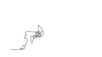 själv teckning animering av enda linje dra manlig i kraftfull framåt- rörelse, visa upp vätska rörelse, fart, och disciplinerad hållning av shaolin kung fu rutin. kontinuerlig linje. full längd animerad video