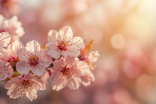 Cherry blossom, Sakura flowers on abstract blurred pink natural background with copy space for text or ads photo