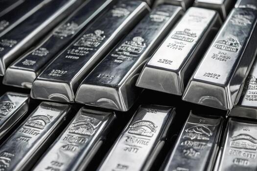 Macro picture of silver bars. The silver bars are stacked on top of each other photo