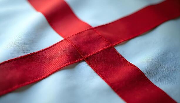 Crisscross Red Ribbon on White Fabric Close Up photo