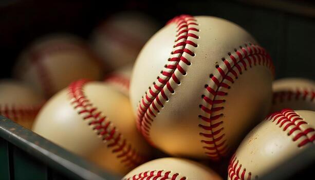 Classic Baseball Balls with Red Stitching Close-up photo