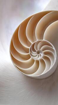 Close-up of a beautiful nautilus shell showcasing intricate spiral patterns and smooth textures, highlighting natural design and elegance in marine life photo