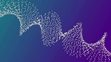 futuristic animation featuring a flowing stream of white particles that form a dynamic, wave-like DNA helix on a blue and purple gradient background video