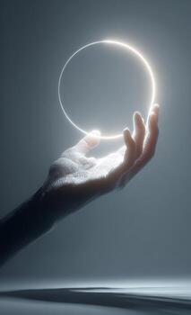 Digital hand holding glowing light circle technology photo