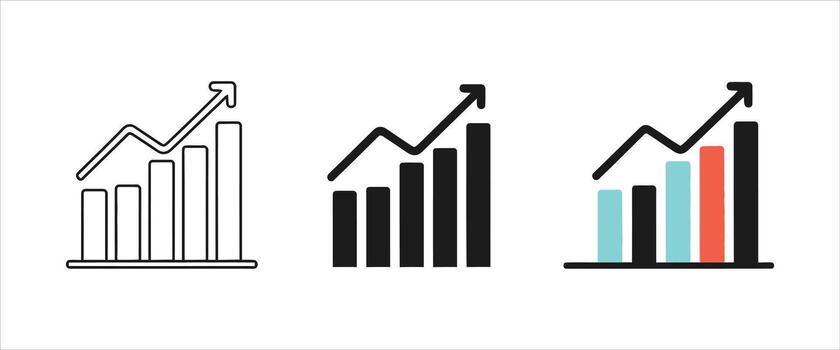 Three stylish bar graph icons vector