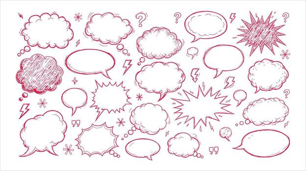Hand-drawn speech bubbles and burst shapes vector