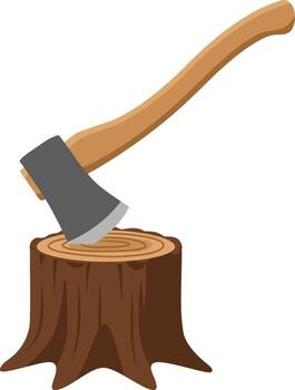 An axe is stuck in a tree stump vector