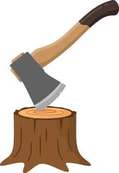 An axe is stuck into a tree stump vector