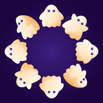 un redondo Víspera de Todos los Santos marco diseño presentando fantasmas un guirnalda de caramelo y dulces en el forma de un fantasma. el modelo es Perfecto para escalofriante fiesta invitaciones o saludo tarjetas vector