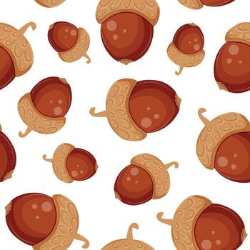 seamless pattern with an icon of an autumn nut, namely a brown, ripe acorn with an oak tree cap, icons for various autumn designs and packaging or textiles vector
