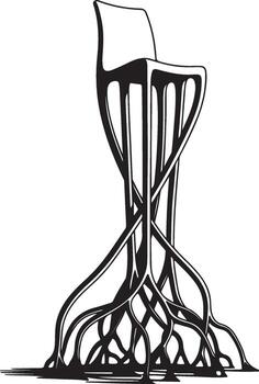 Rooted Chair Design A striking monochromatic design of a chair, its legs intricately rendered to resemble the organic form of tree roots, symbolizing the essence of strength and connection to nature. vector
