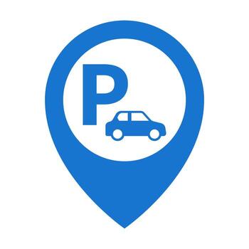 Blue car parking location marker with a car icon inside, ideal for navigation and information graphics vector