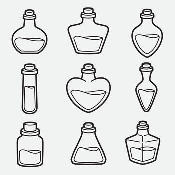 set of potion with outline style good for icon, symbol, element design, coloring book, etc vector
