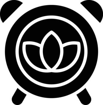 A icon of an alarm clock that features a lotus flower on its face. vector