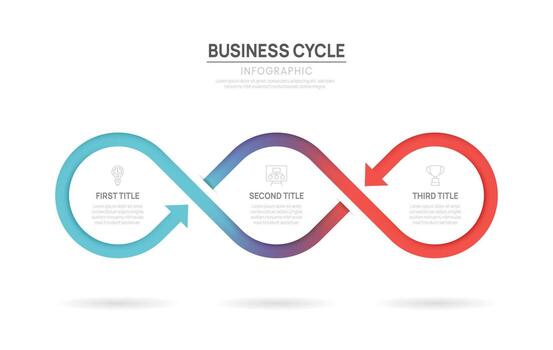 Business infographic chart template. arrow Loop process 3 steps options. presentation with icons illustration. vector