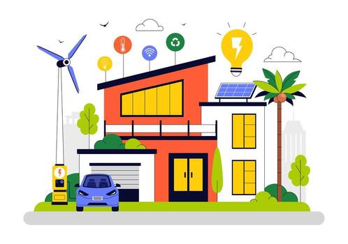 Eco Friendly Smart Home Illustration Featuring Energy Efficient Devices with App Integration vector
