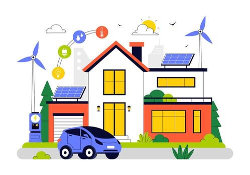 Illustration of Smart Home Automation with Eco Friendly Devices Controlled via Smartphone vector