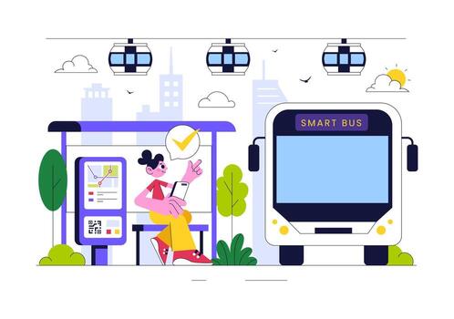 Bus Tracking Illustration Featuring Mobile GPS Map and Cloud Based Navigation System vector