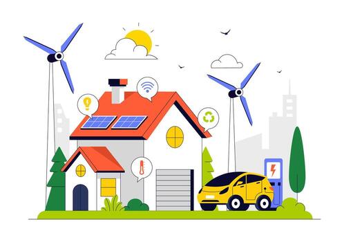 Illustration of Eco Friendly Smart Home Devices with Wireless Mobile App Integration vector