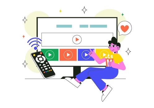 Illustration of Online Streaming Platforms Featuring Subscription TV with News and Entertainment in Flat Style Background vector