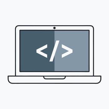 Minimalist Laptop Illustration with Coding Brackets on Screen for Software Development Concept vector