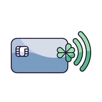 Clean Icon of a Credit Card with Wireless Pay Functionality and a Lucky Four leaf Clover vector