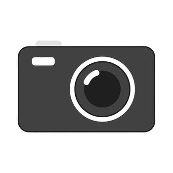 Flat Icon of a Modern Digital Camera with a Prominent Lens, Ideal for Web and App Interfaces vector