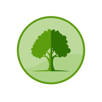 Clean Flat Design Icon Depicting a Lush Green Tree Within a Circular Eco friendly Background Emblem vector