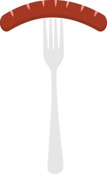 Sausage on Fork Flat Illustration. Clean Icon Design Element on Isolated White Background vector