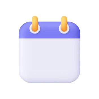 Calendar icon with purple header and golden rings. Date, schedule, planner, events and time management concept. 3d icon. Cartoon minimal style. vector