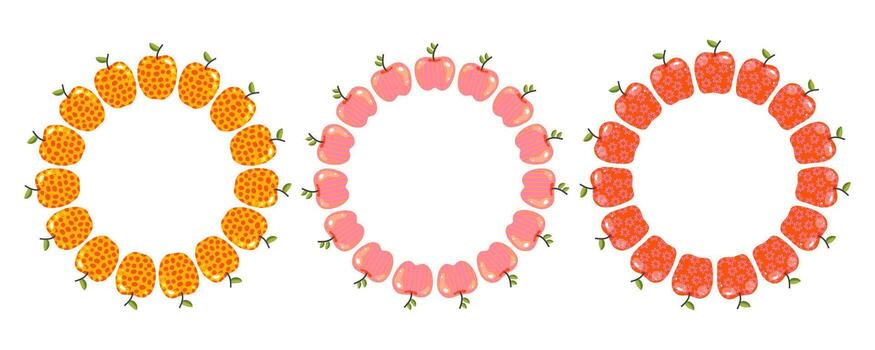 Set of wreaths of a colored apples on a white background. Perfect for thematic design vector