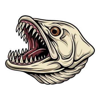 Aggressive bass fish head illustration showing sharp teeth and wide open jaws vector