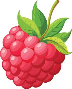 A Single Red Raspberry with Green Leaves raspberry, red, berry, fruit, sweet, juicy vector