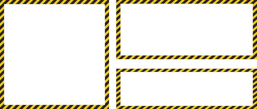 black yellow caution stripes square frames. Warning tape with yellow and black Diagonal stripes rectangle square box frame. Safety attention or warning labels symbols. vector
