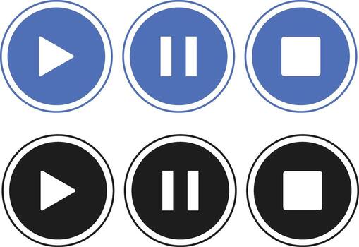 Play pause stop icon set. media player buttons. Music interface symbols. vector